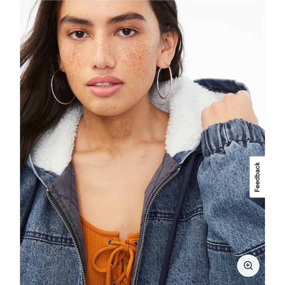 Aeropostale Blue Denim Cropped‎ Sherpa Hooded Jacket Women's XL - Picture 4 of 11